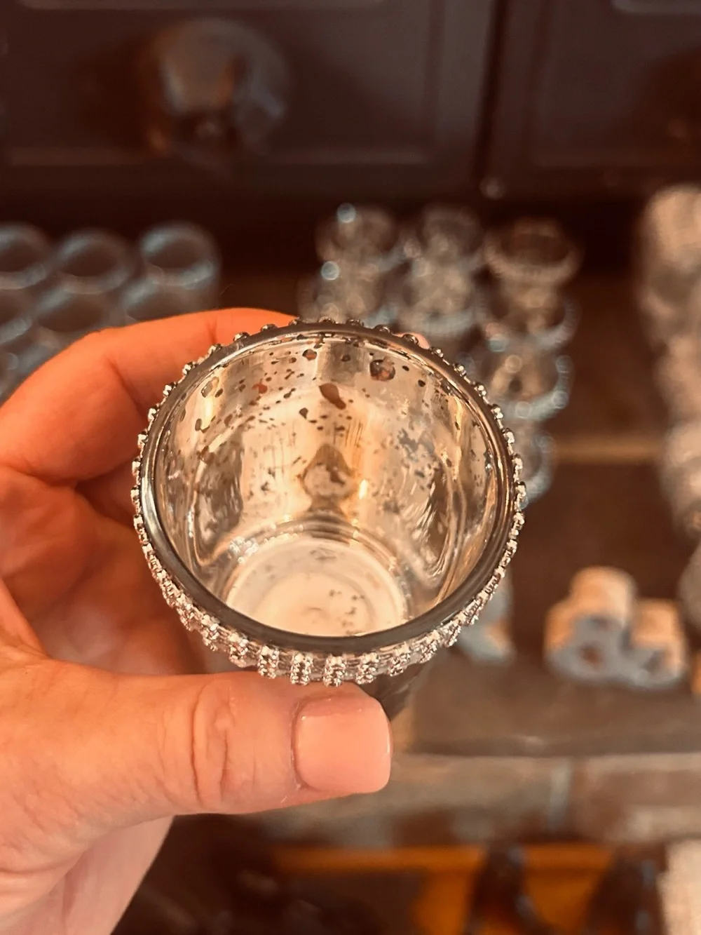 Silver glass votives 108 total used for reception tables for December wedding